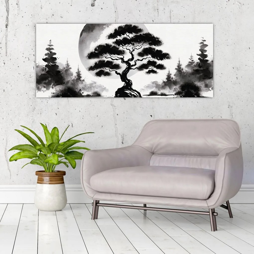 Obraz – Čiernobiela bonsai (120x50 cm)