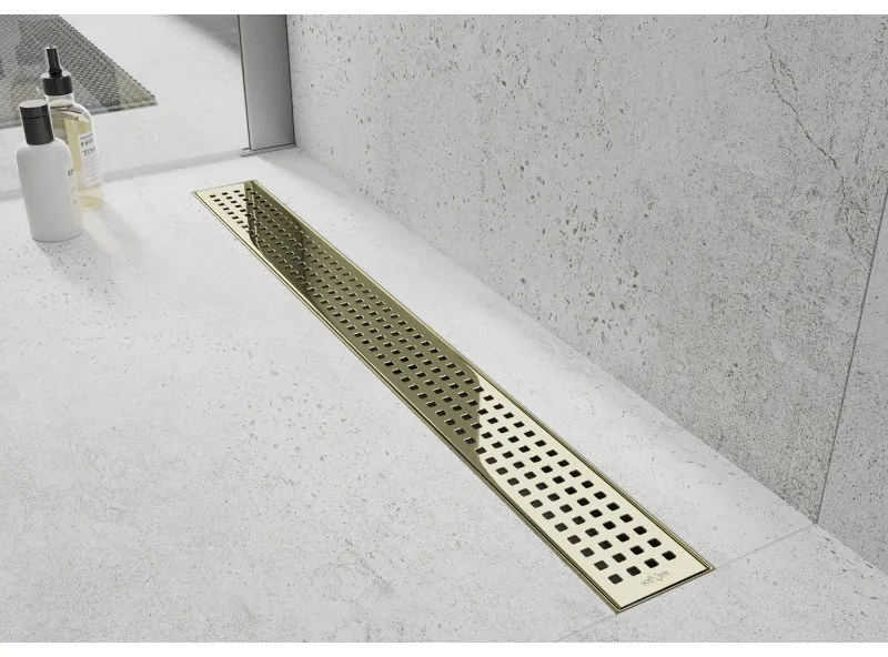 Mexen Flat 360°, nerezový sprchový žľab vzor M08 80 cm, zlatá lesklá, 1525080-40