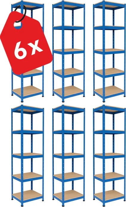 Regál 180x40x40 cm lakovaný 5-policový, nosnosť 875 kg - modrý - 6ks