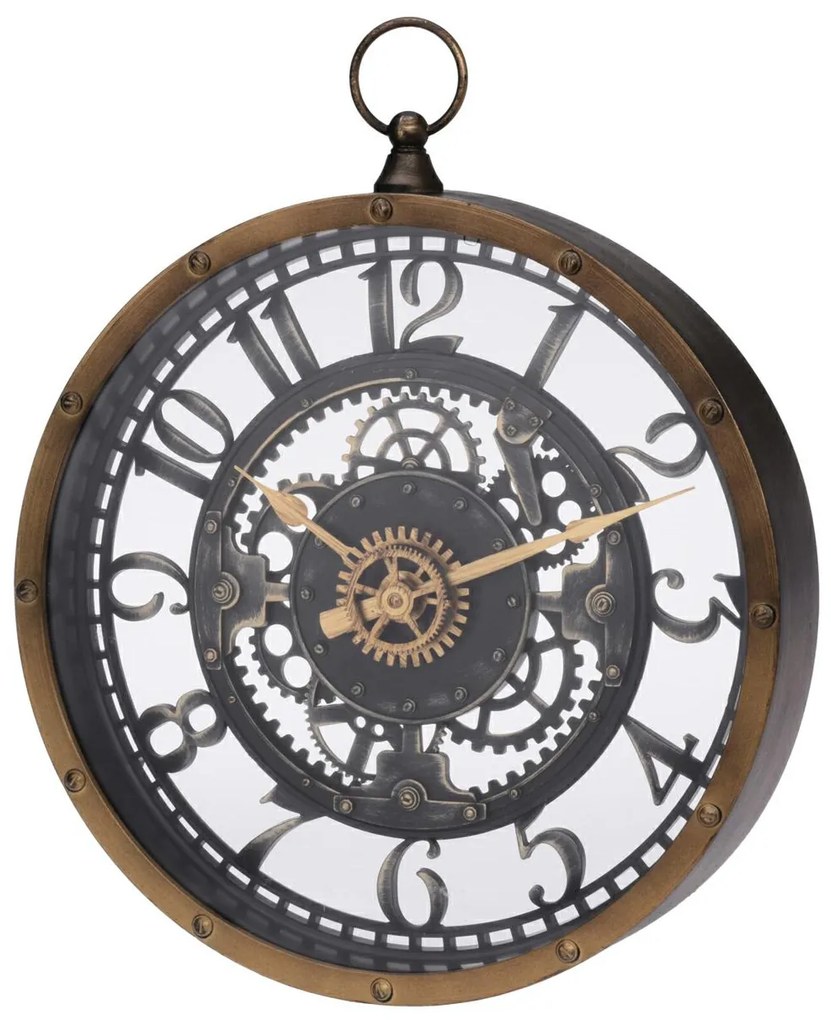 Nástenné hodiny Gear, čierna/hnedá