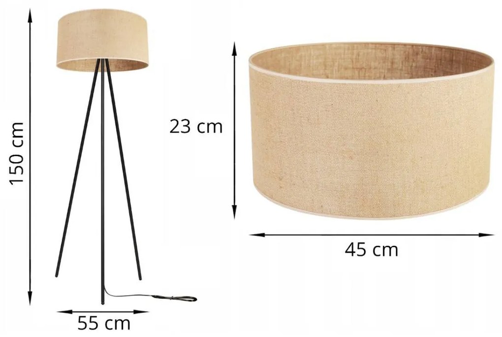 Stojacia lampa Juta, 1x jutové tienidlo, (výber z 3 farieb konštrukcie), m