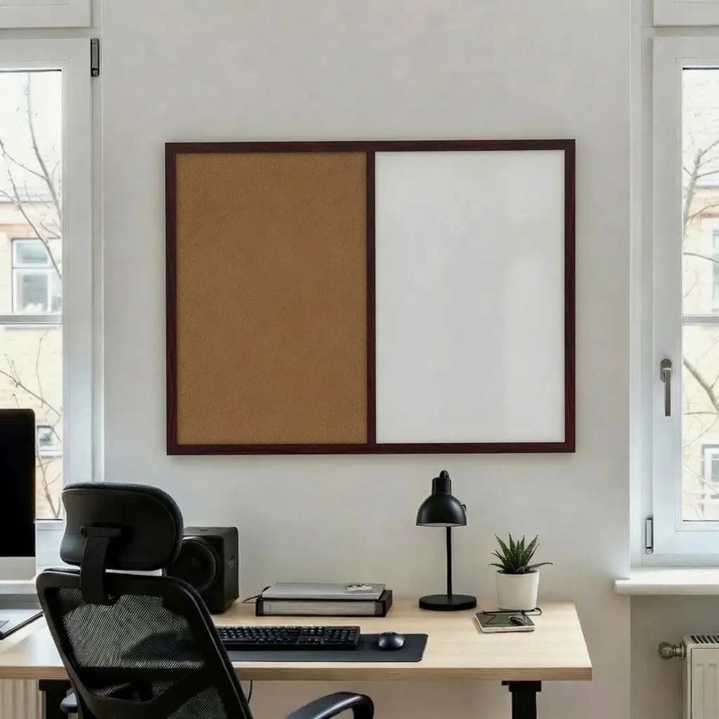 Toptabule.sk  Kombinovaná tabuľa biela v drevenom ráme NATURE LINE Palisander 90x60 cm