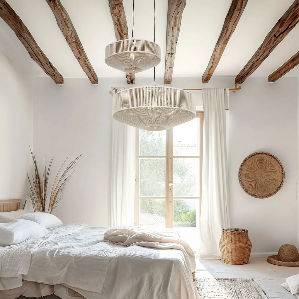 Japandi závesná lampa hnedé lano 46cm - Svea