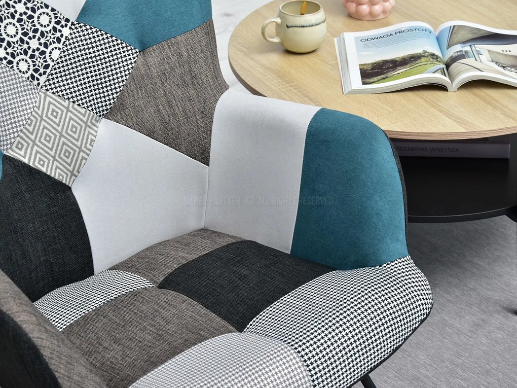 Kreslo Sibyla (patchwork + buk biely). Akcia -18%. Vlastná spoľahlivá doprava až k Vám domov. 1110397