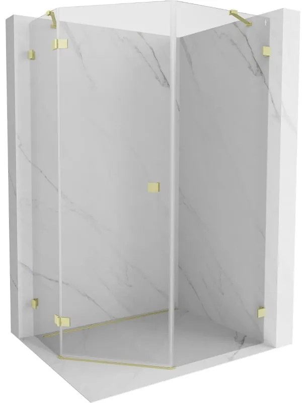 Mexen Lunar, päťuholníkový sprchový kút s ľavým sklonom 80 x 90 cm, 8mm číre sklo, zlatý matný profil, 831-080L-090P-55-00-L
