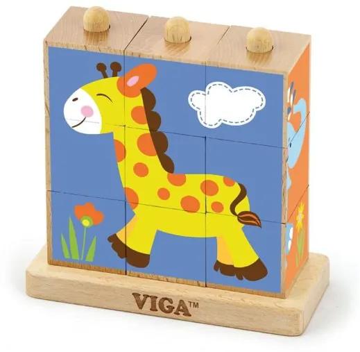 Viga Drevené puzzle kocky na stojane Viga Zoo
