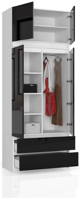 Skriňa s nadstavcom S 90 cm 2D 2SZ CLP čierna, lesk