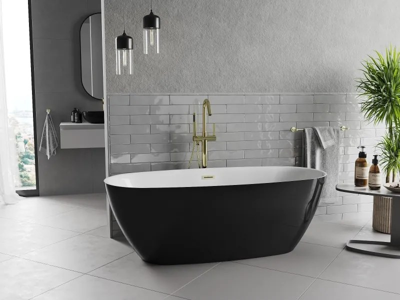 Mexen Luvo Slim, voľne stojaca vaňa 170 × 75 cm, biela-čierna, zlatý matný prepad, 52801707575-55