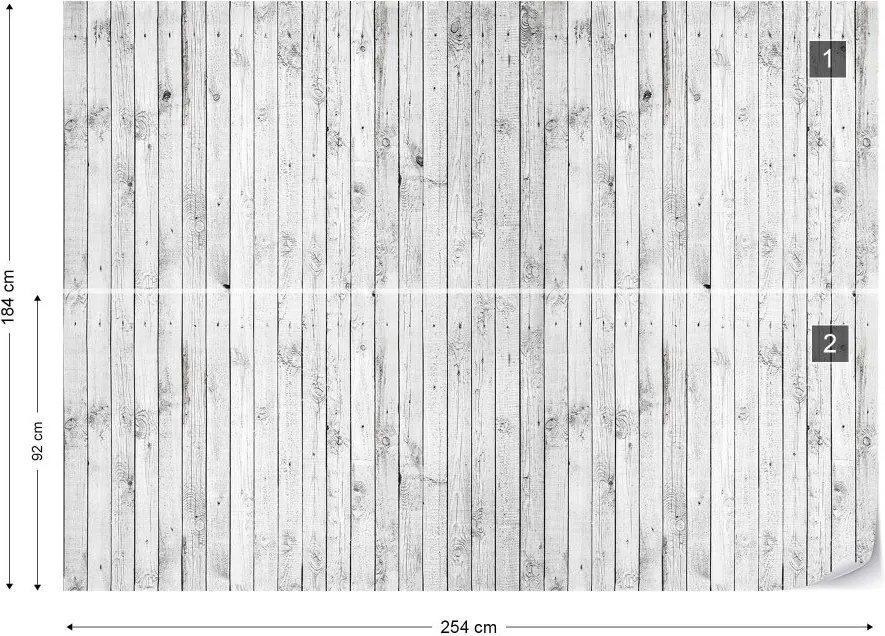 GLIX Fototapeta - Wooden Planks Texture Grey And White Vliesová tapeta  - 254x184 cm