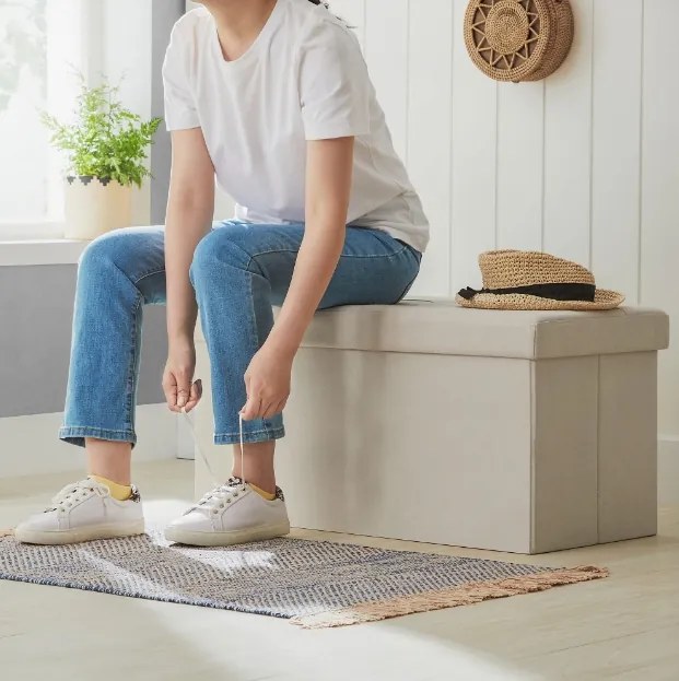Taburet s úložným priestorom OTTOMAN 76x38 cm, krémový