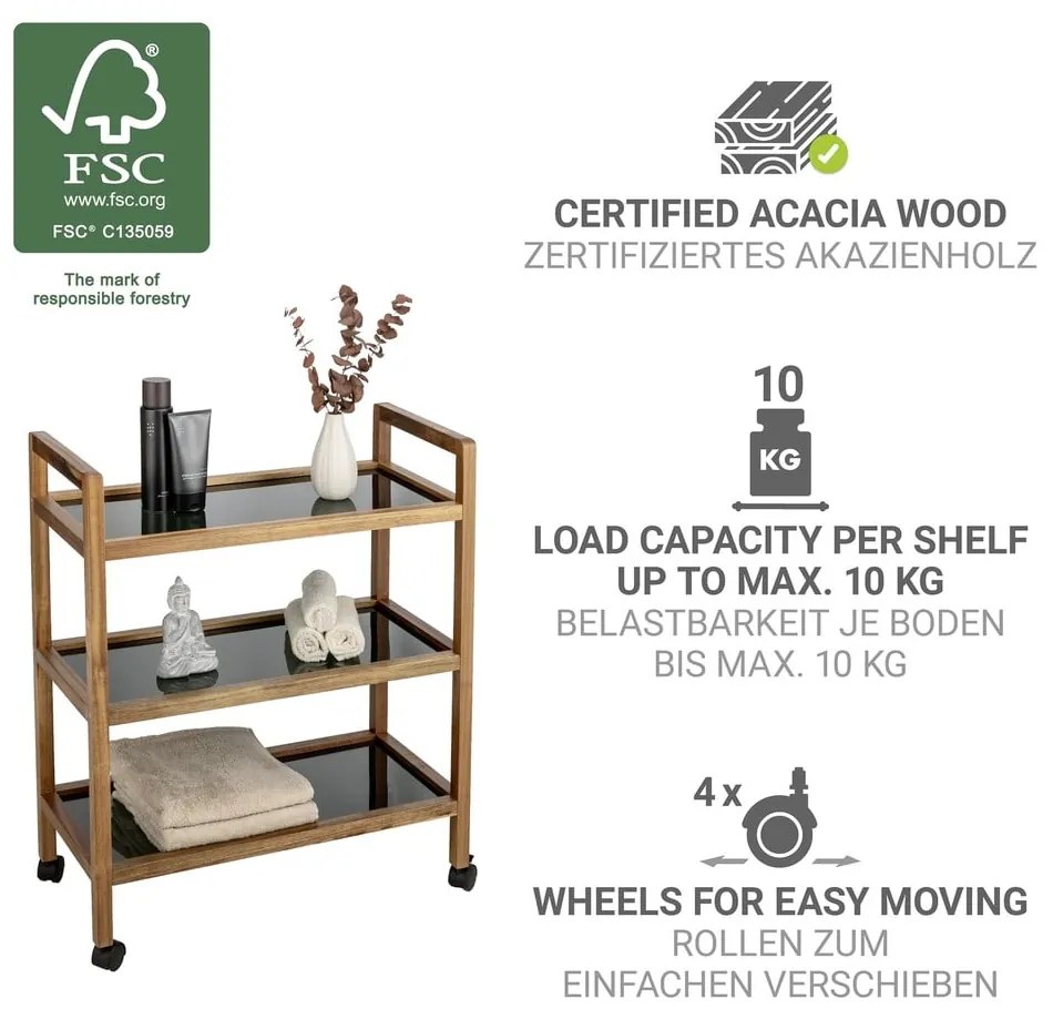 Čierny/v prírodnej farbe kúpeľňový regál z masívu akácie 65x76,5 cm Fondi – Wenko