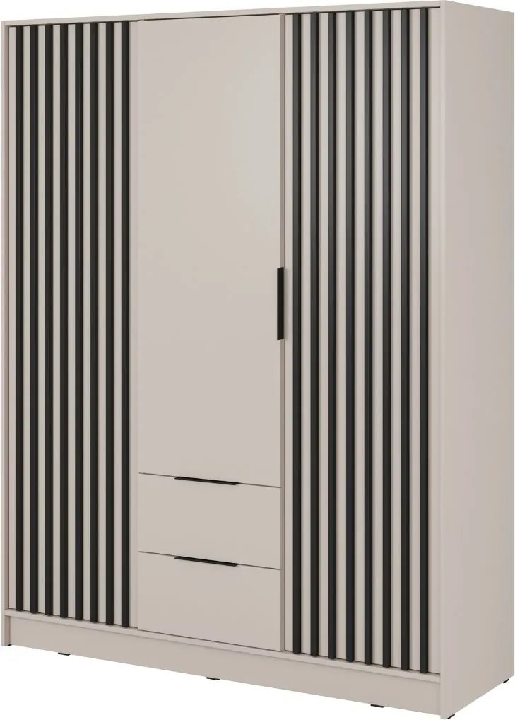 Trojdverová šatníková skriňa Nelly 3D: kašmír s čiernymi lamelami, 155 cm