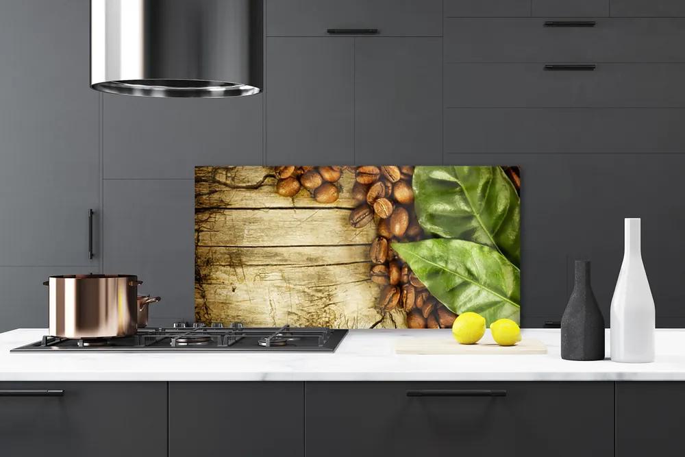 Nástenný panel  Zrnká káva listy kuchyňa 125x50 cm