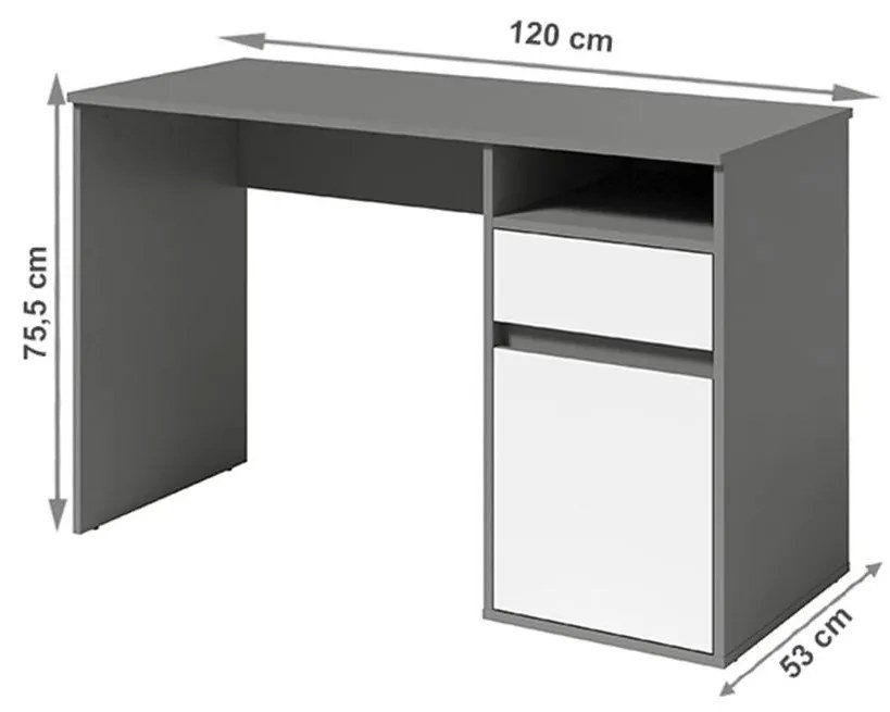 Tempo Kondela PC stôl, tmavosivá-grafit/biela, BILI