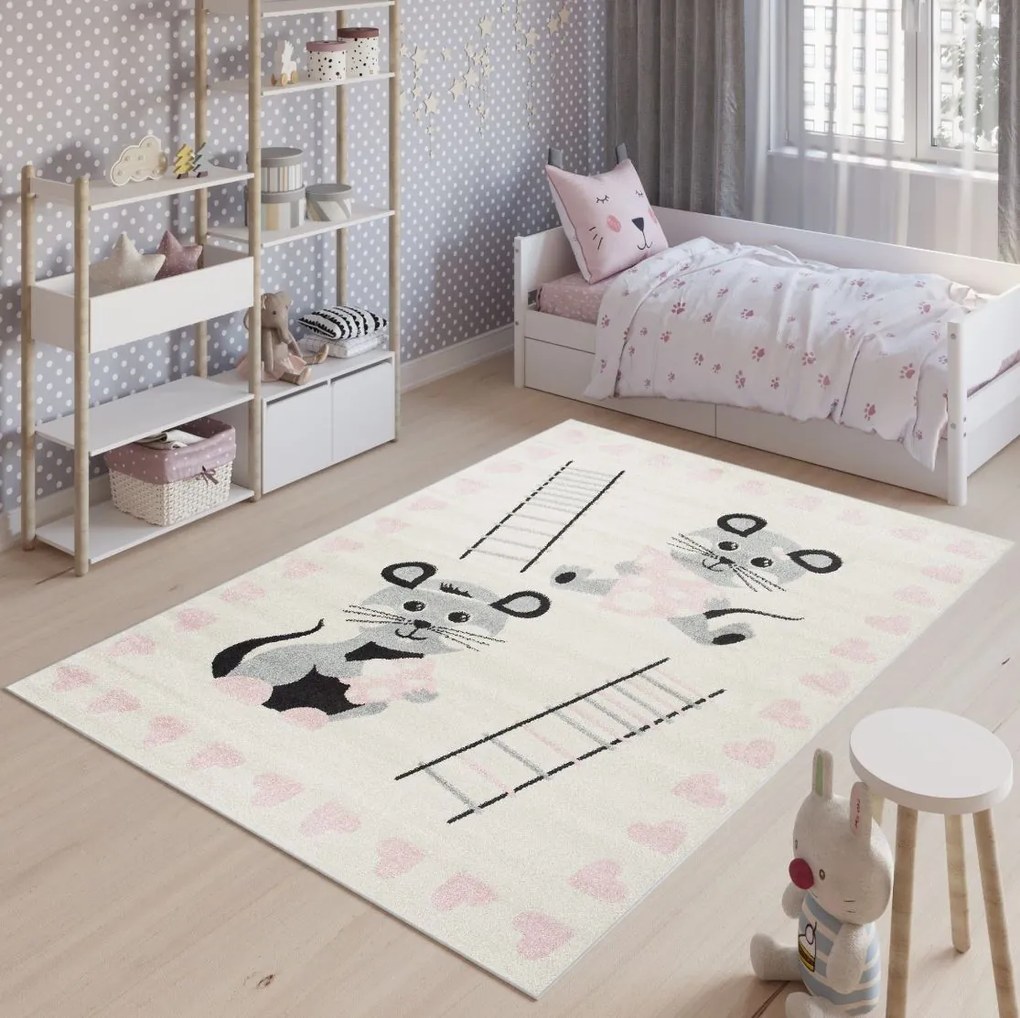Detský kusový koberec Happy M MYŠKY - ružový