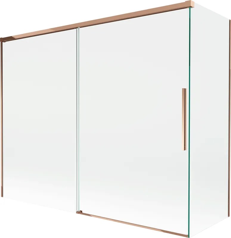 Mexen Rox, 2-krídlová posuvná vaňová zástena 190 + 90 x 150 cm, 8mm číre sklo, ružové zlato profil, 8C9-190-090-60-00