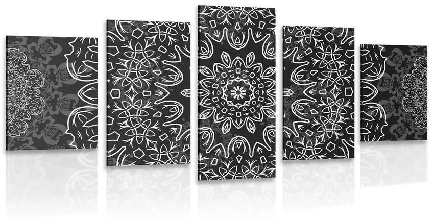 5-dielny obraz Mandala s abstraktným vzorom v čiernobielom prevedení Varianta: 200x100