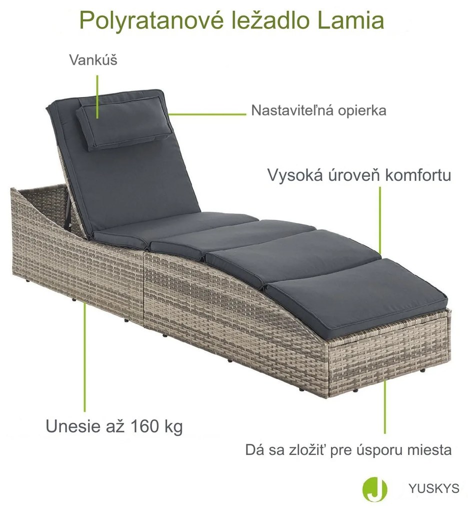 InternetovaZahrada Záhradné ratanové lehátko Lamia - šedá