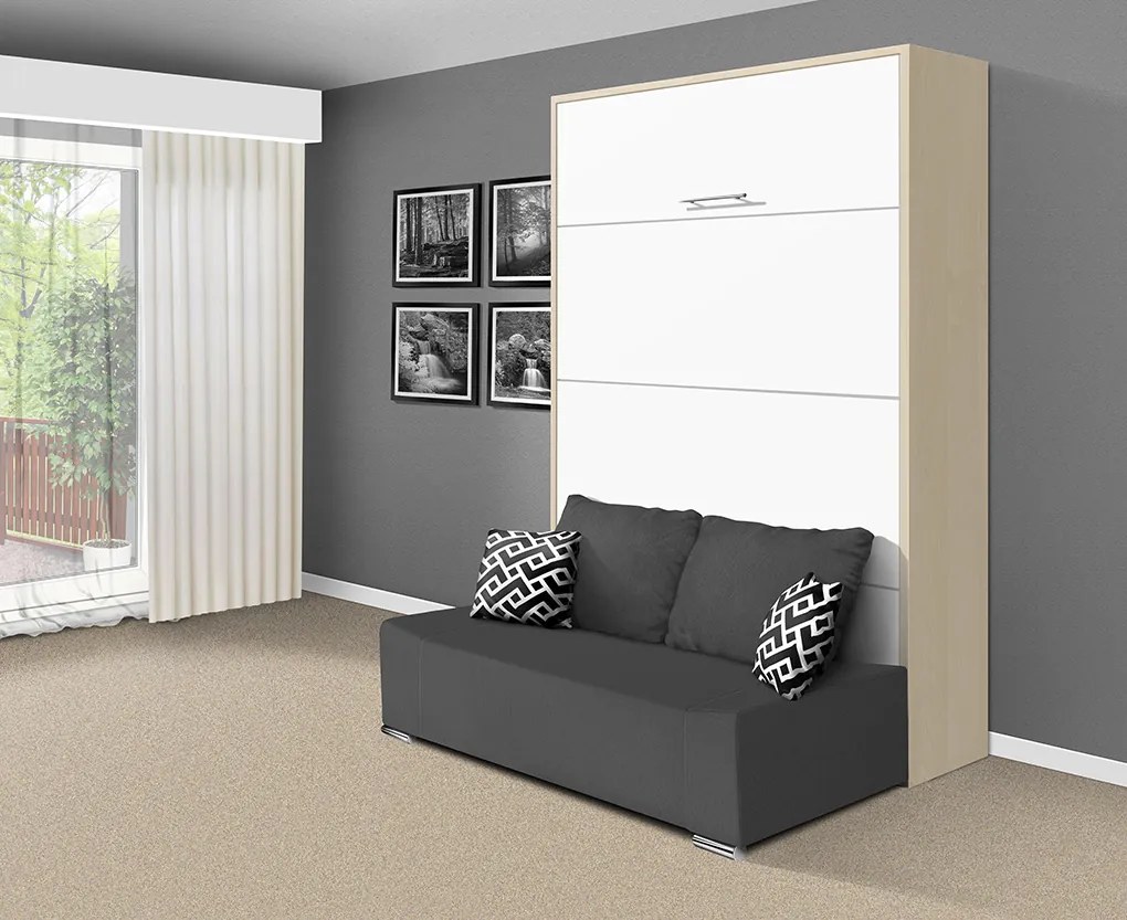 Nabytekmorava Sklápacia posteľ s pohovkou VS 21058P 200x160 farba pohovky: Krémová, Typ farebného prevedenia: Bielá / dvere biele LESK