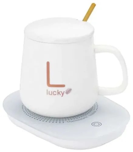 Sada keramického hrnčeka s elektrickým ohrievačom Lucky v darčekovom balení - white