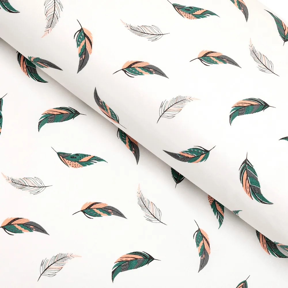 Biante Bavlnený štvorcový obrus Sandra SA-460 Zeleno-ružové pierka na bielom 110x110 cm