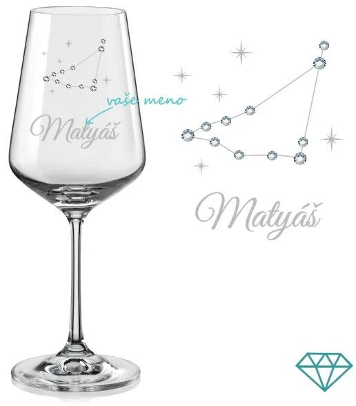 Pohár na víno súhvezdia Kozorožca s kryštálmi