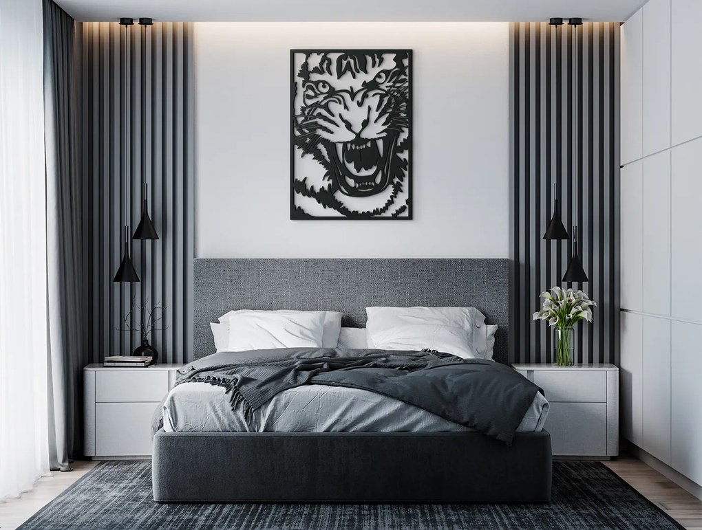 drevko Drevený obraz na stenu Tiger útočí Rozmer obrazu: 44,5 x 31,5 cm, Farba dekorácie: Čierna