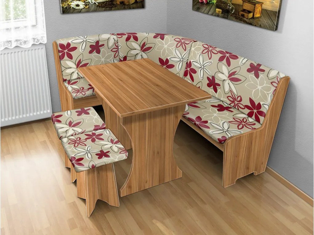 Nabytekmorava Jedálenská rohová lavica sa štokrlemi a stolom farba lamina: buk 381, čalúnenie vo farbe: Alova šedá