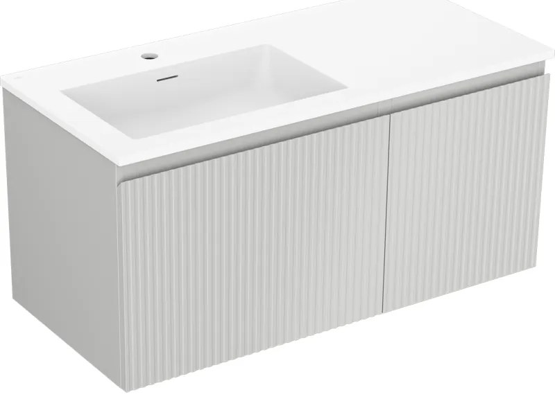 Mexen Rivel, kúpeľňová skrinka 100 cm s ľavým umývadlom Otis, 1S, 1D, drážkovaná, sivá matná/biela matná - 91A23-10047-3-BBFF62-W18L01