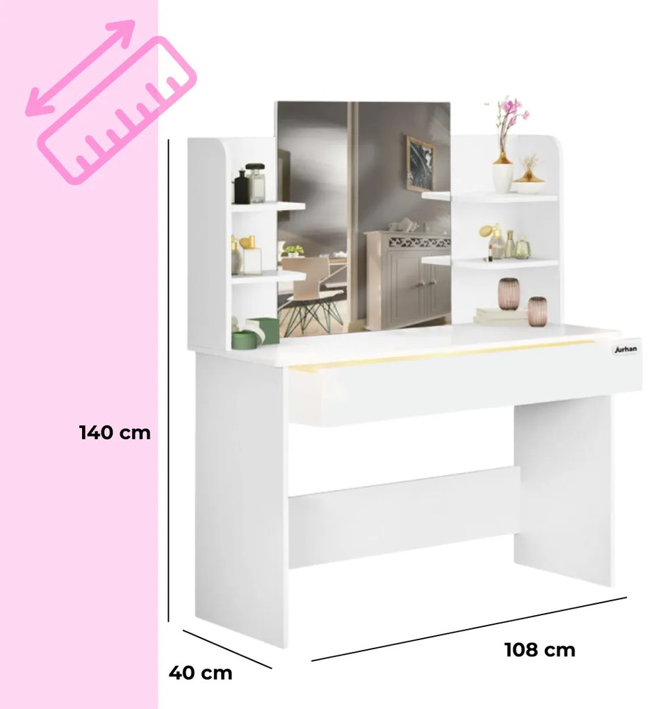 Toaletný stolík LUCIA, 108x40x140cm, biela Jurhan