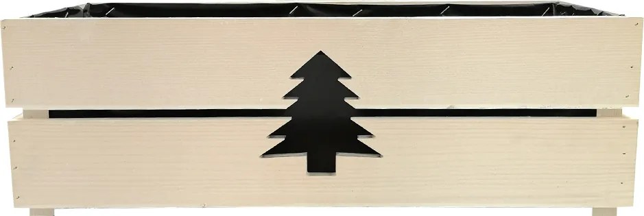AMADEA Drevený vianočný kvetináč so stromčekom biely, vo vnútri s čiernou fóliou, 62x21,5x17cm, český výrobok