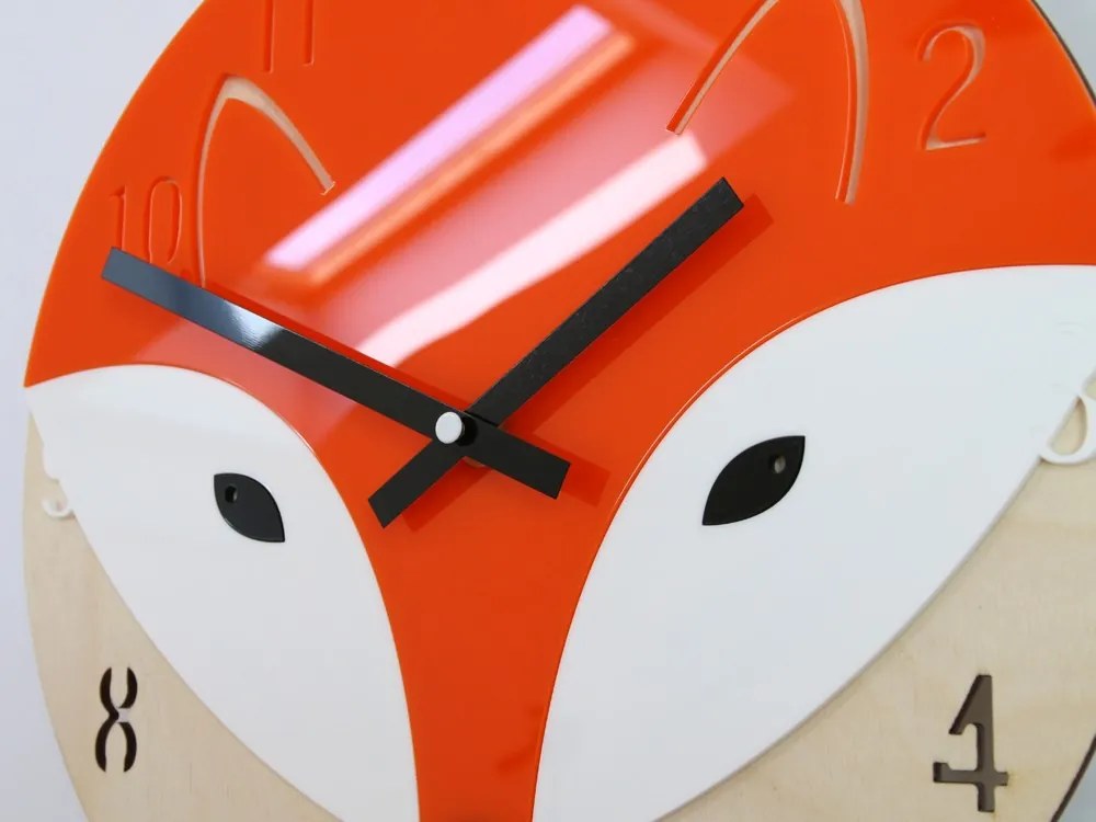Dětské nástěnné hodiny Liška 30 cm oranžové