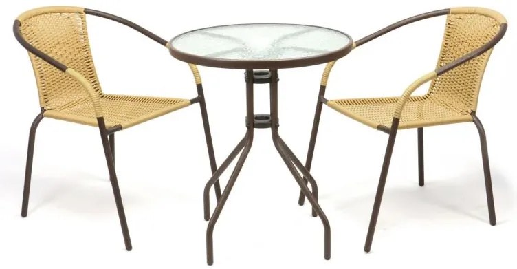 Záhradný balkónový set, polyratan, 2 stoličky + sklenený stô