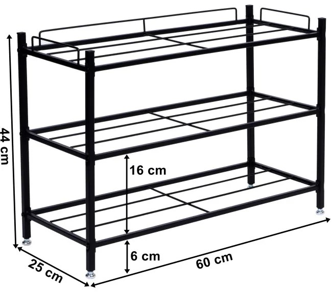 Botník VIENA LOFT 3 úrovne, čierny