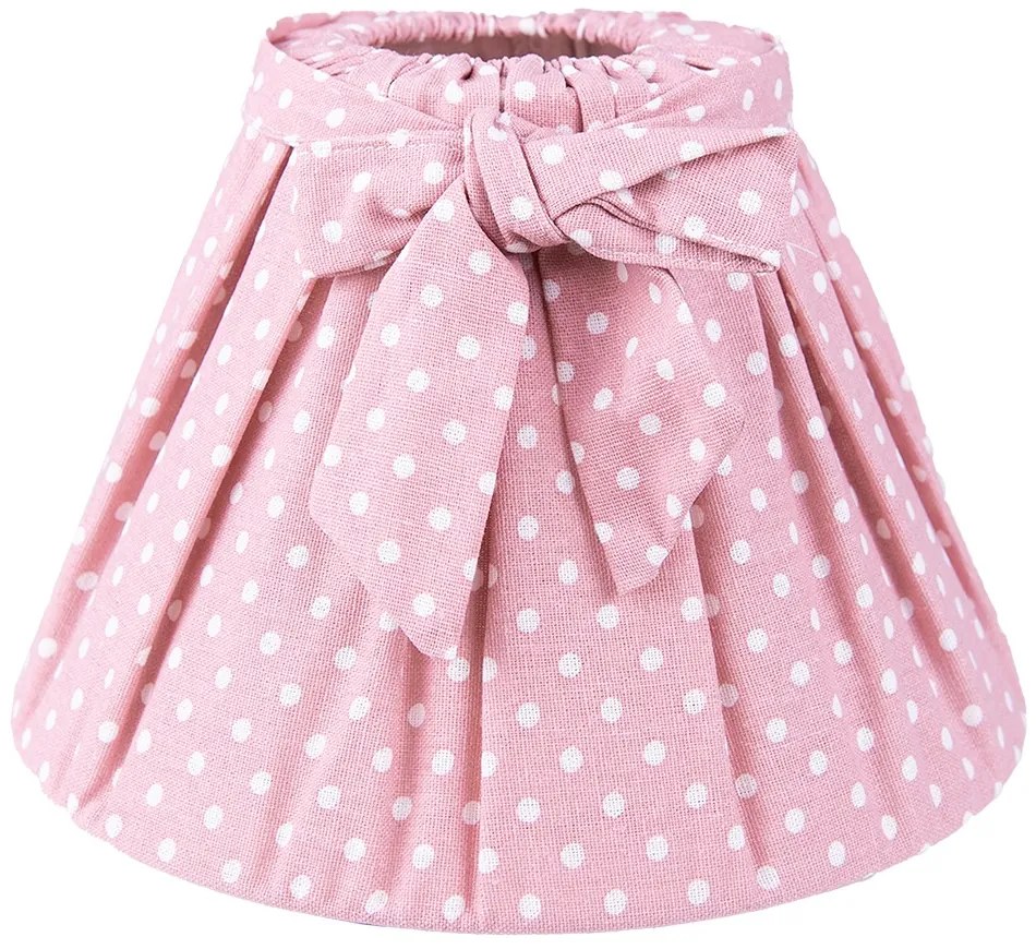 Ružové bavlnené tienidlo s mašľou a bodkami - Ø 22*14 cm / E27