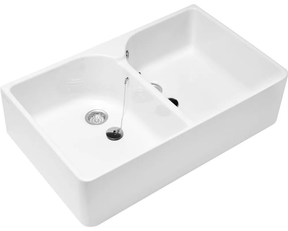 VILLEROY &amp; BOCH O.novo keramický dvojdrez s prepadom, 895 x 500 x 220 mm, biela alpská, s povrchom CeramicPlus, 633200R1