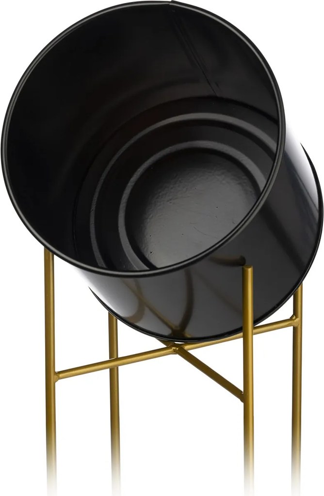 KOVOVÝ KVETINÁČ SO STOJANOM GLAMOUR 95X24 CM ČIERNA/ZLATÁ