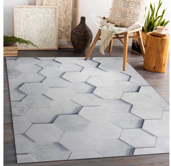 Kusový koberec ANDRE Hexagon 3D 1180, 120x170, šedá, chodba / predsieň, Dywany Łuszczów