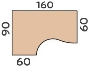 Ergonomický stôl Impress 160 x 90 cm, ľavý, dub sonoma