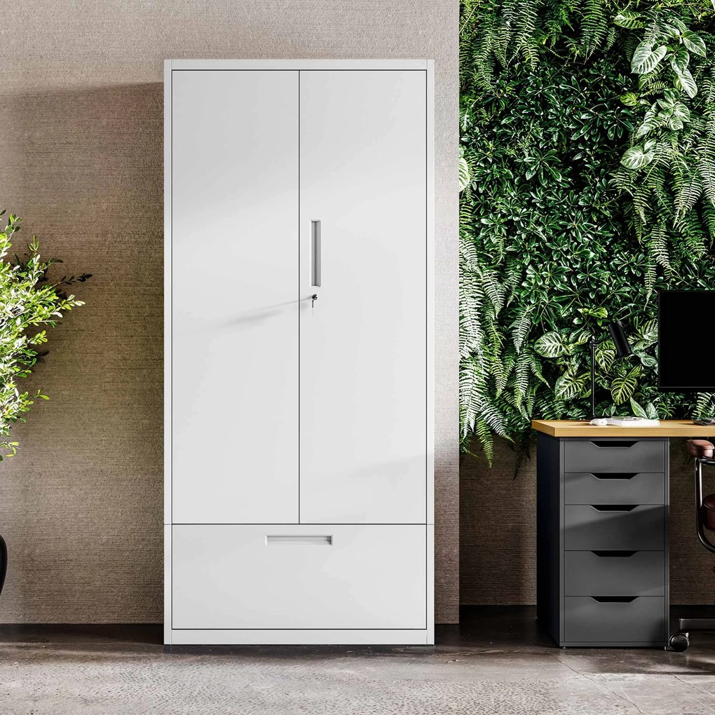 Modulárna kovová multifunkčná skriňa s vysokou zásuvkou biela MEGAN 1950 x 900 x 400 mm