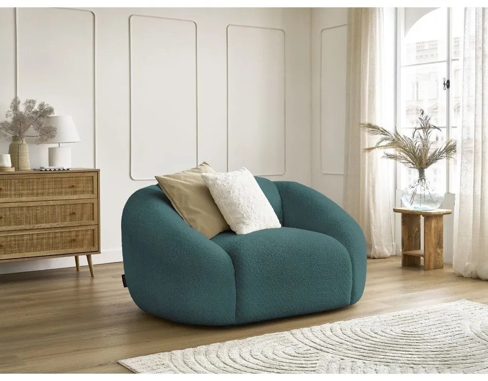 Tyrkysovomodré kreslo z textílie bouclé Tina – Bobochic Paris