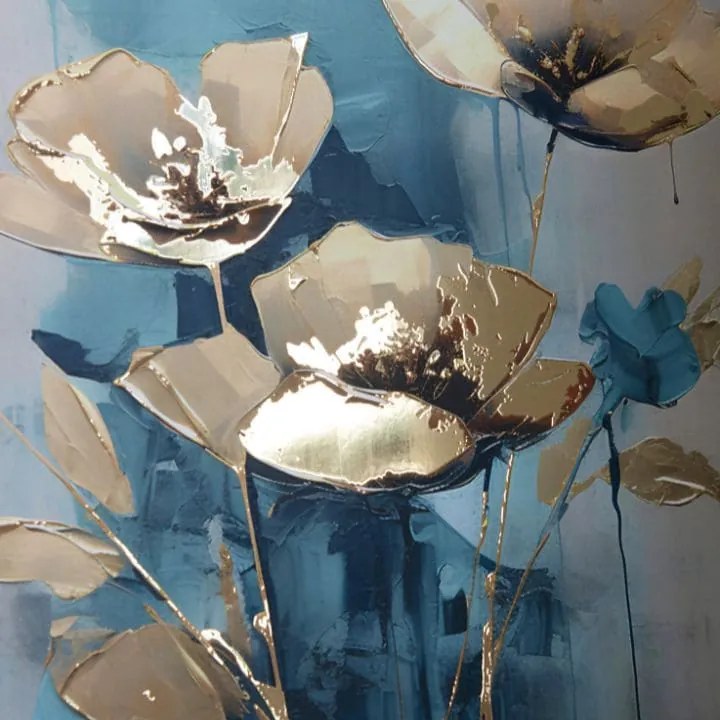 Plagát na stenu s EXTRA efektom - Teal Flowers