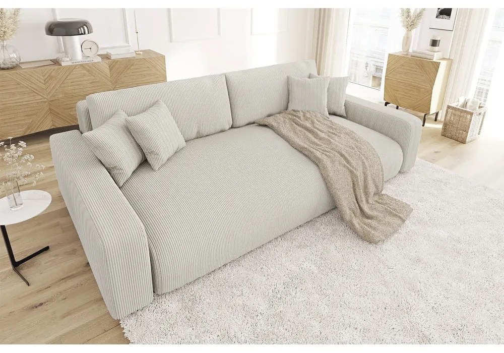 Krémová menčestrová rozkladacia/s úložným priestorom pohovka 234 cm Sara – Ropez