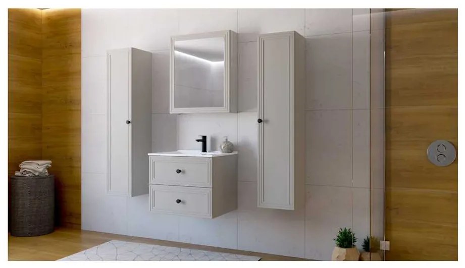 Závesná zrkadlová skrinka Bondi 60 cm, krémová