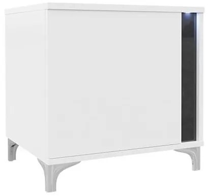 Nočný stolík s LED osvetlením BANTRY - biely / lesklý biely / lesklý čierny, pravý