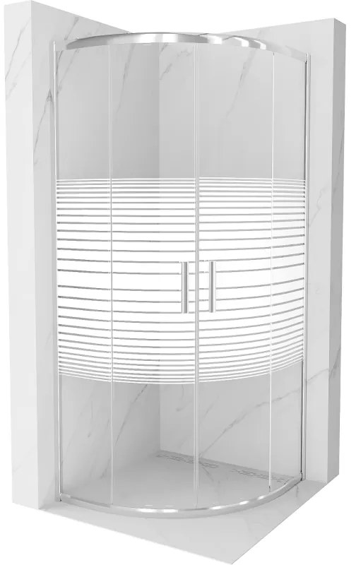 Mexen Rio, štvrťkruhový sprchovací kút s posuvnými dverami 70(dvere) x 70(dvere) x 190 cm, 6mm číre sklo s pásikmi, chrómový profil, 863-070-070-01-20