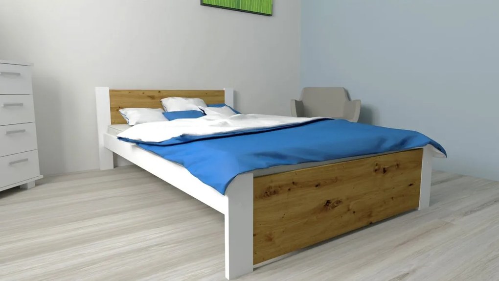ComfortMatrace Posteľ z masívu borovice LUNA+rošt ZADARMO Rozměr: 180x200 cm, Barva: dub artisan / biela