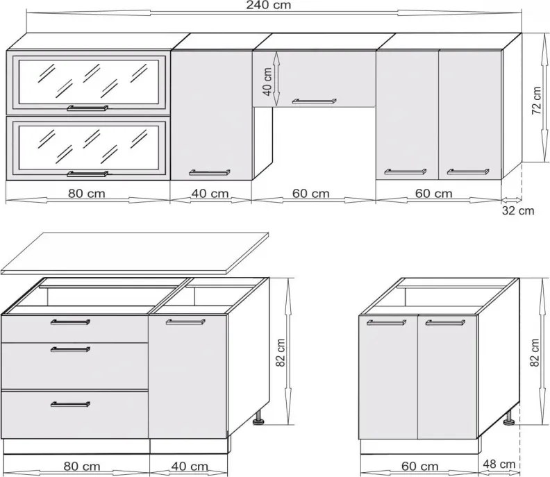 Kuchynská linka Country, country grey/doska  120 cm