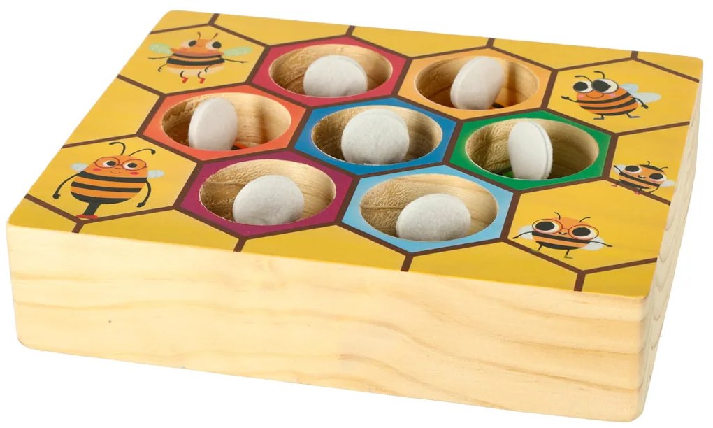 KIK Montessori drevená vzdelávacia hra Včely – farebné včielky na rozvoj motoriky
