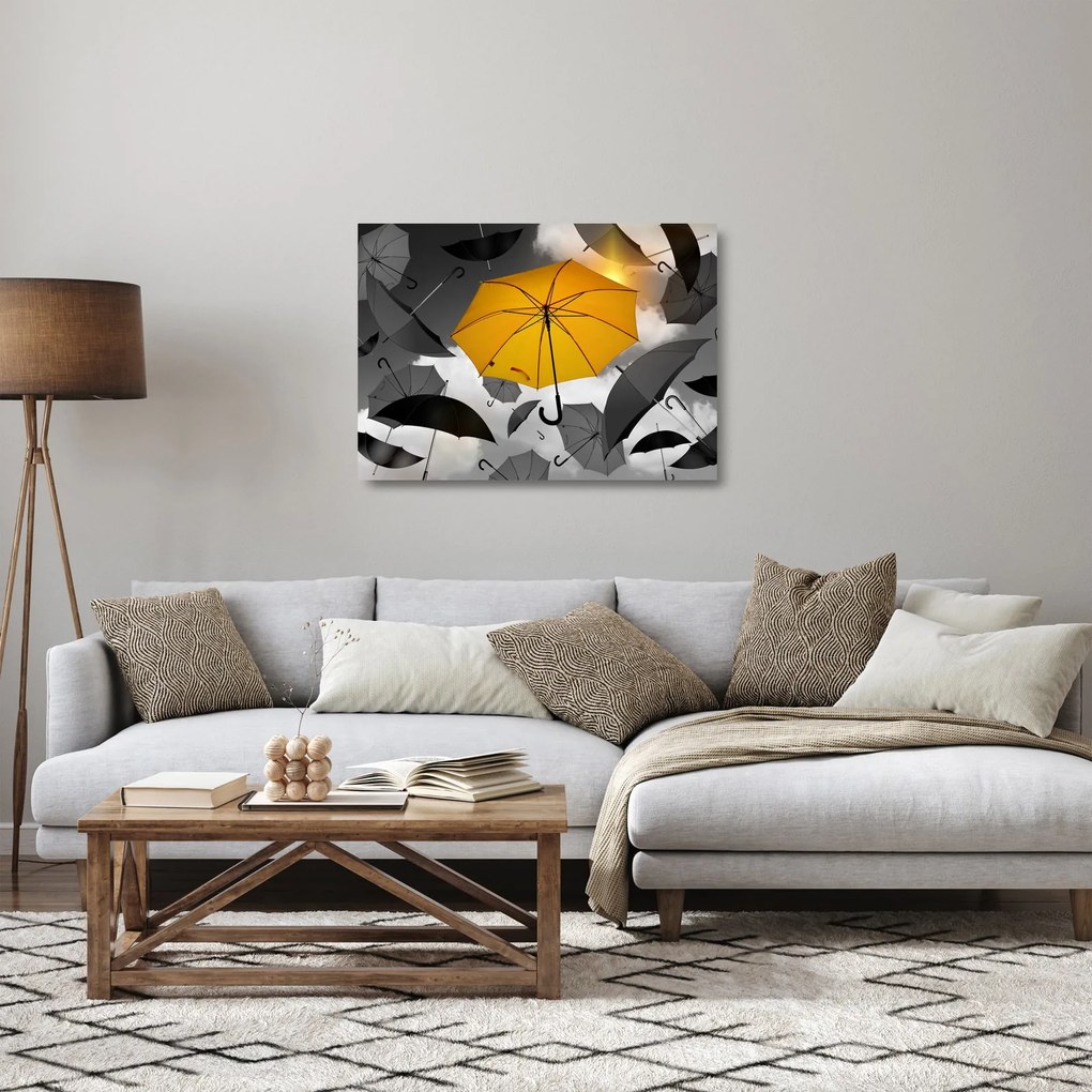 Sklenený obraz žltého dáždnika (70x50 cm)